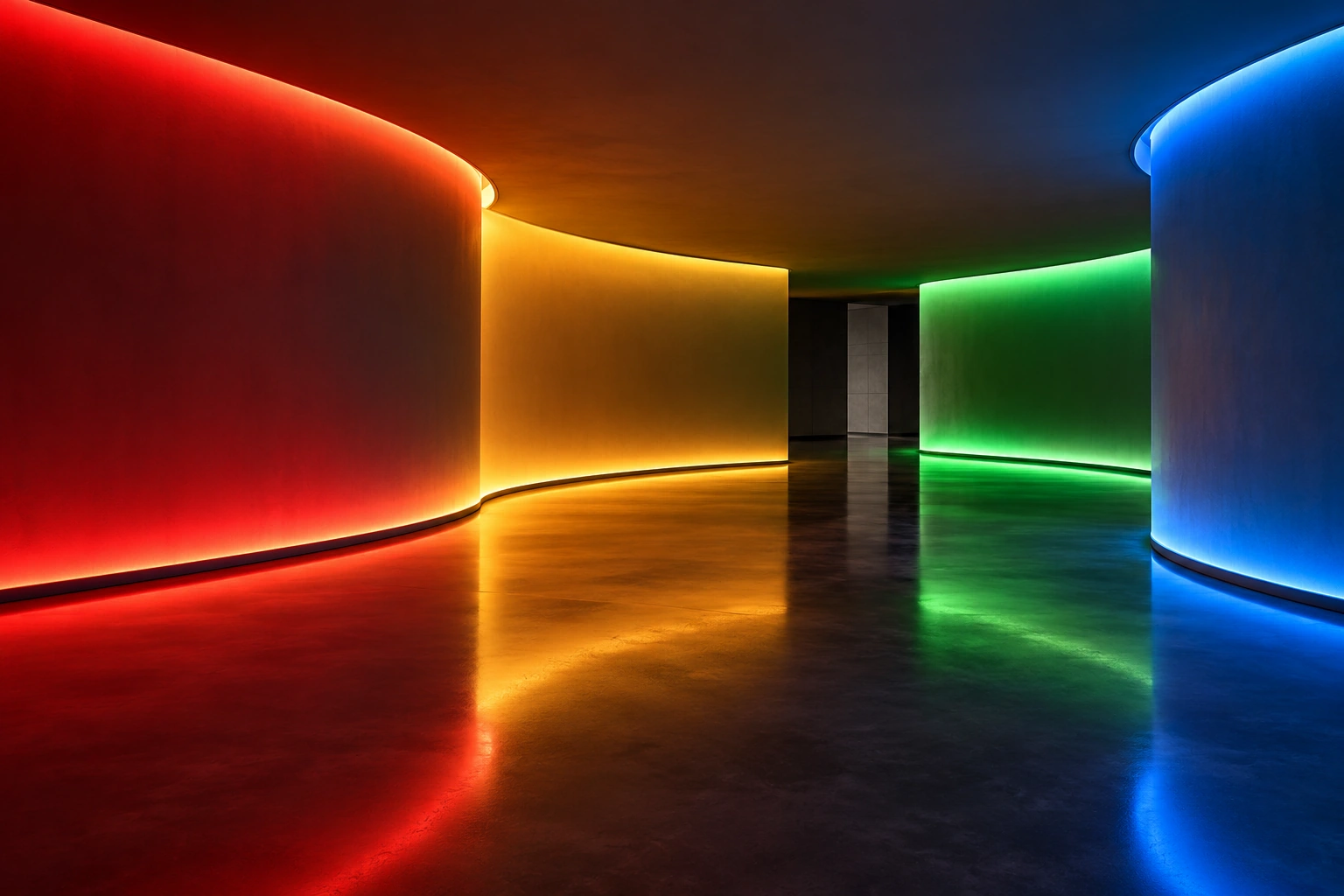 abstract colorful led light arcs on dark background