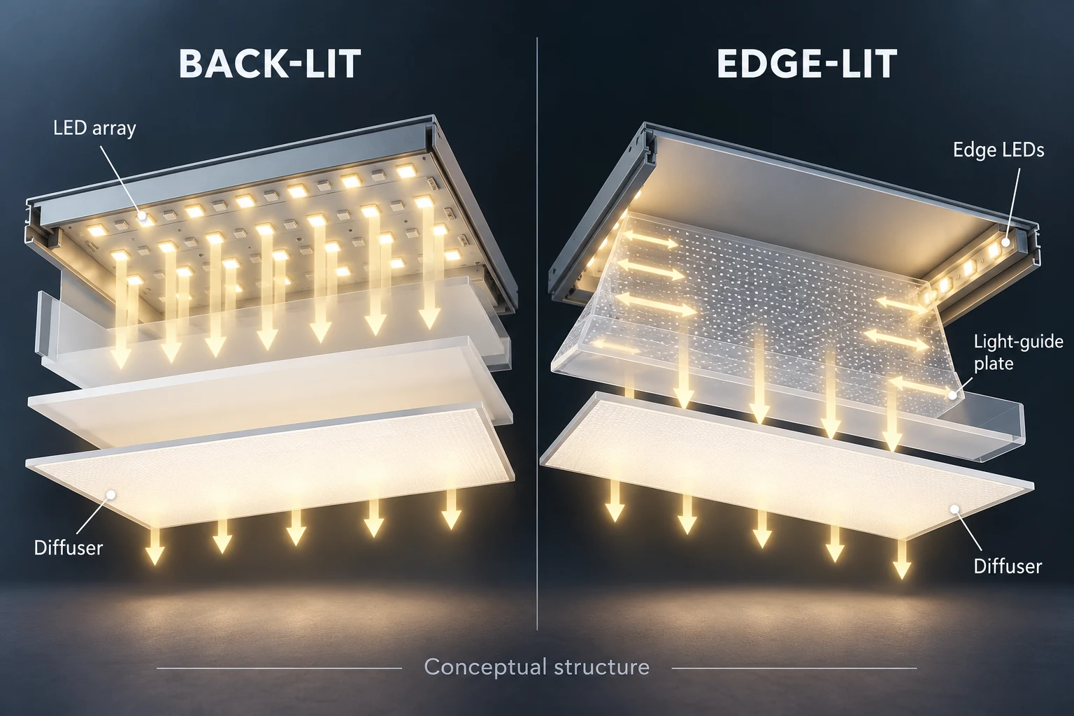 backlit and edge lit led panel working principles