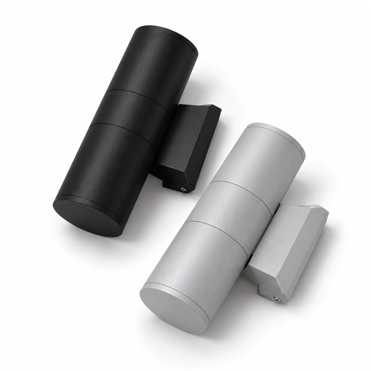 black and silver double ended cylindrical wall light pair
