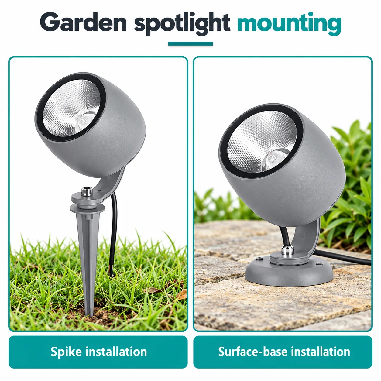 garden cob spotlight spike and surface base installation