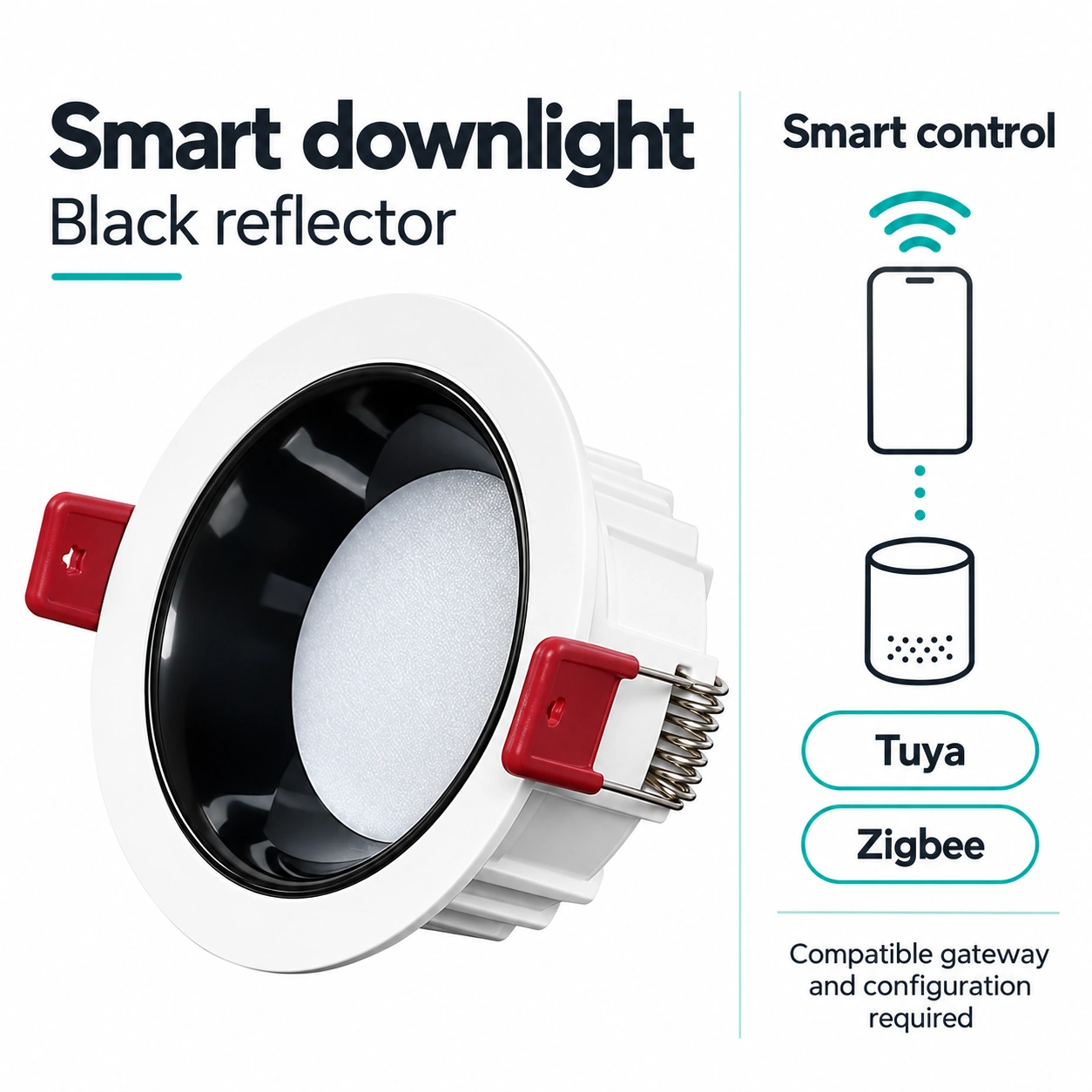 glossy black reflector smart downlight tuya zigbee control