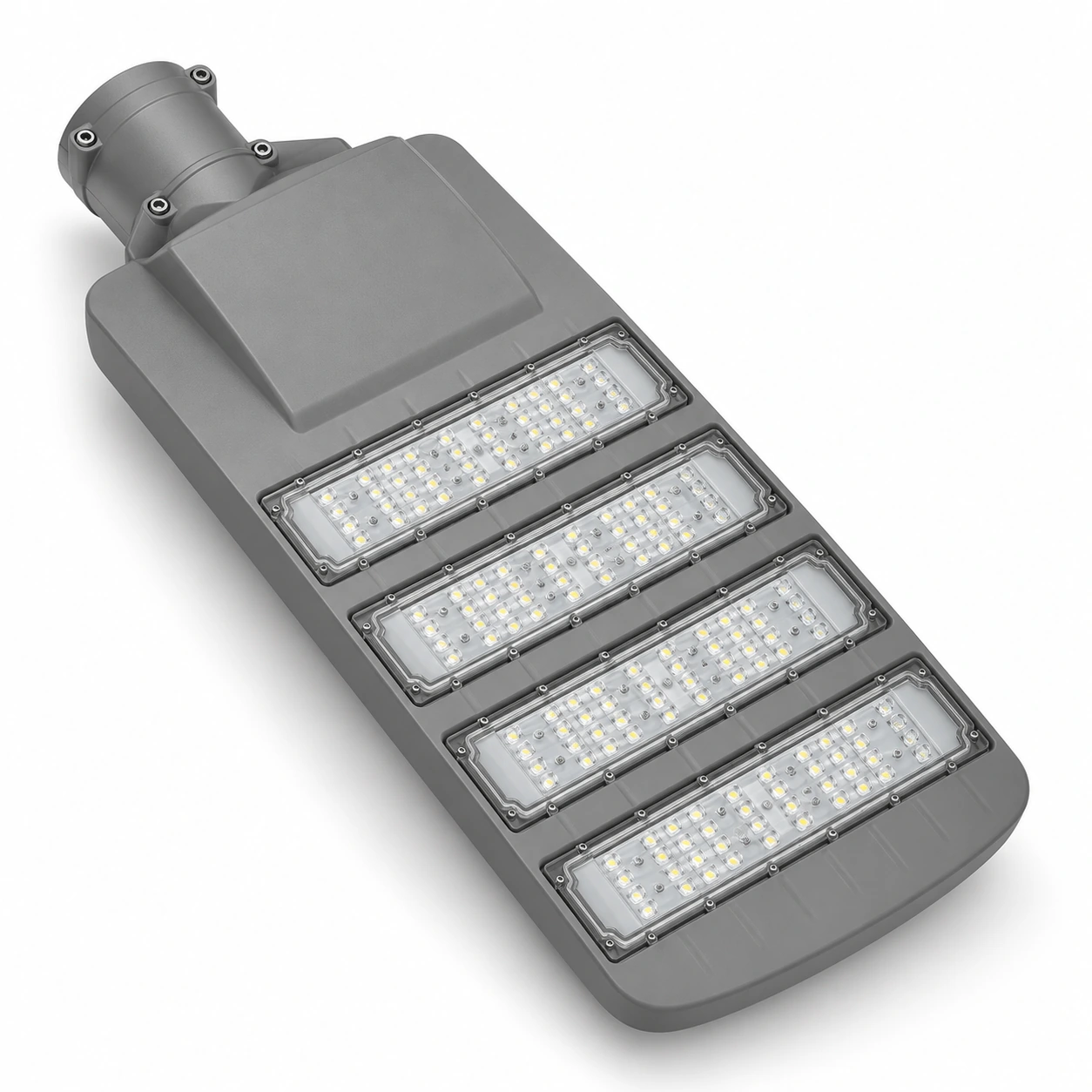 gray four module led street light recreated white background
