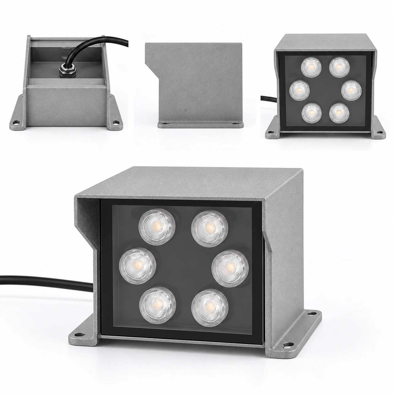 gray six optic hooded wall washer four view product layout