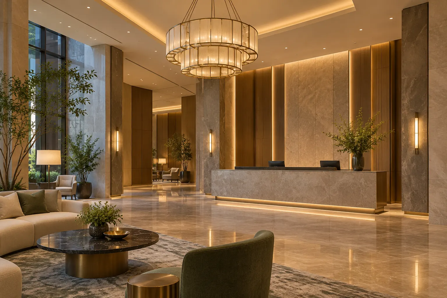 hotel lobby led downlight and chandelier lighting