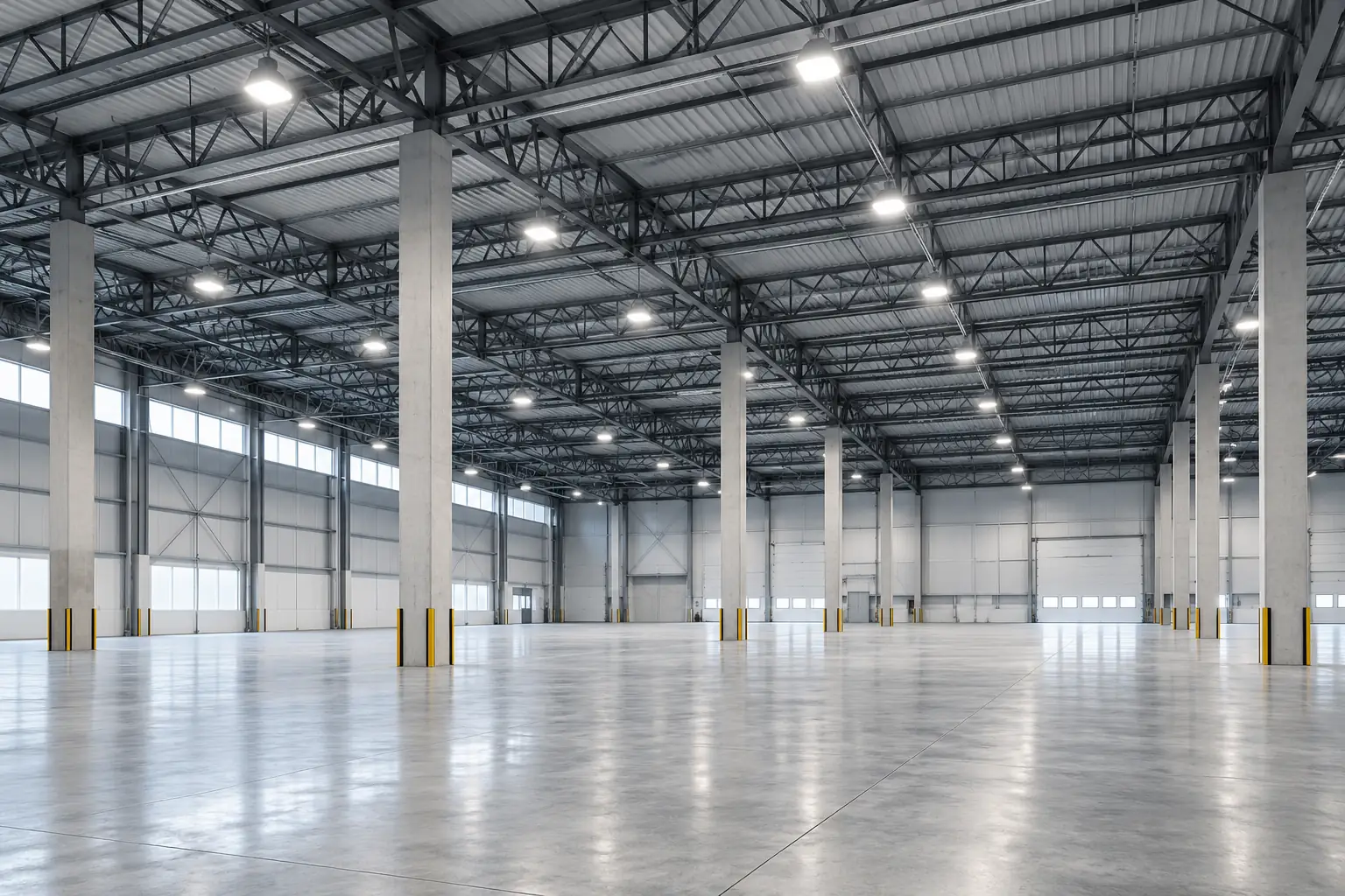 large empty warehouse led high bay lighting