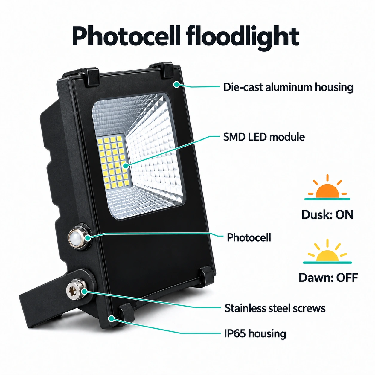photocell floodlight housing and dusk to dawn control