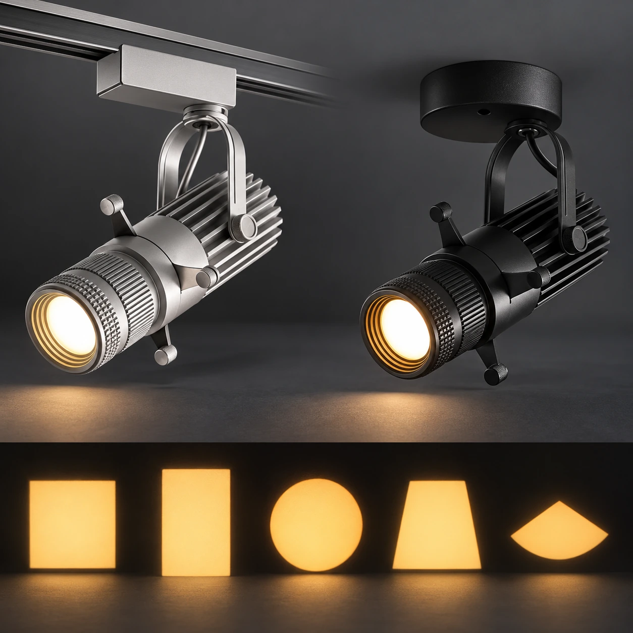 projector spotlights five aperture shape examples