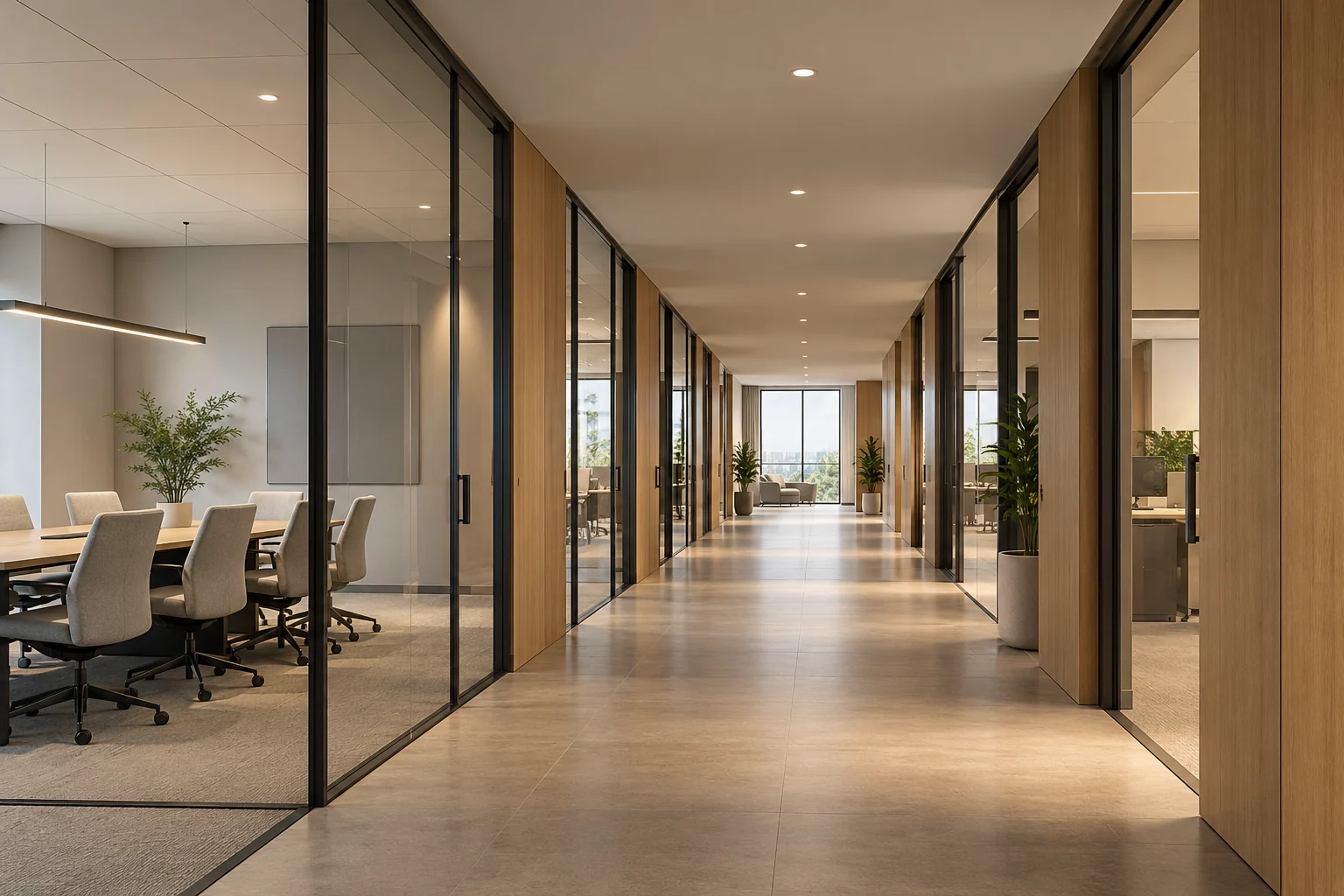 quiet office corridor recessed led downlights