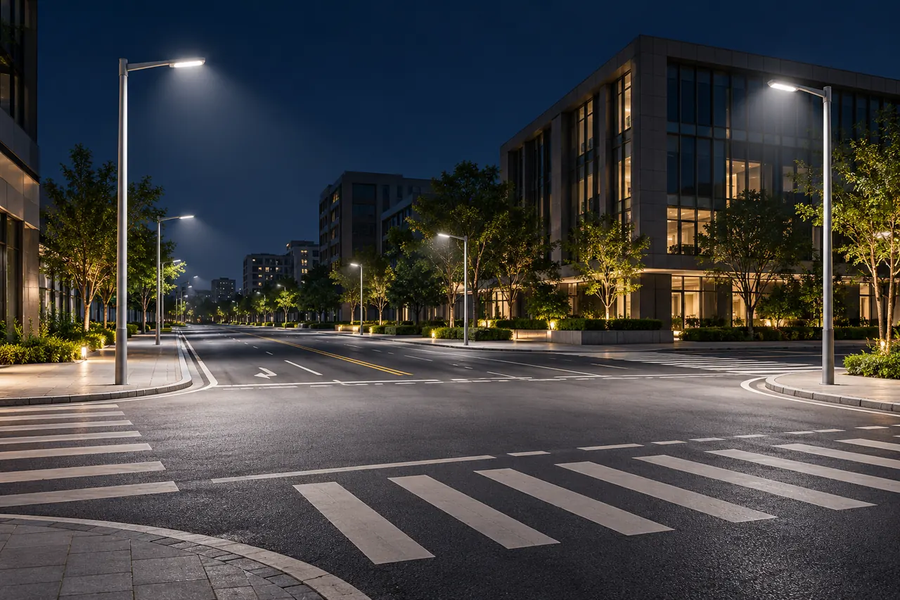 quiet road intersection led street lighting