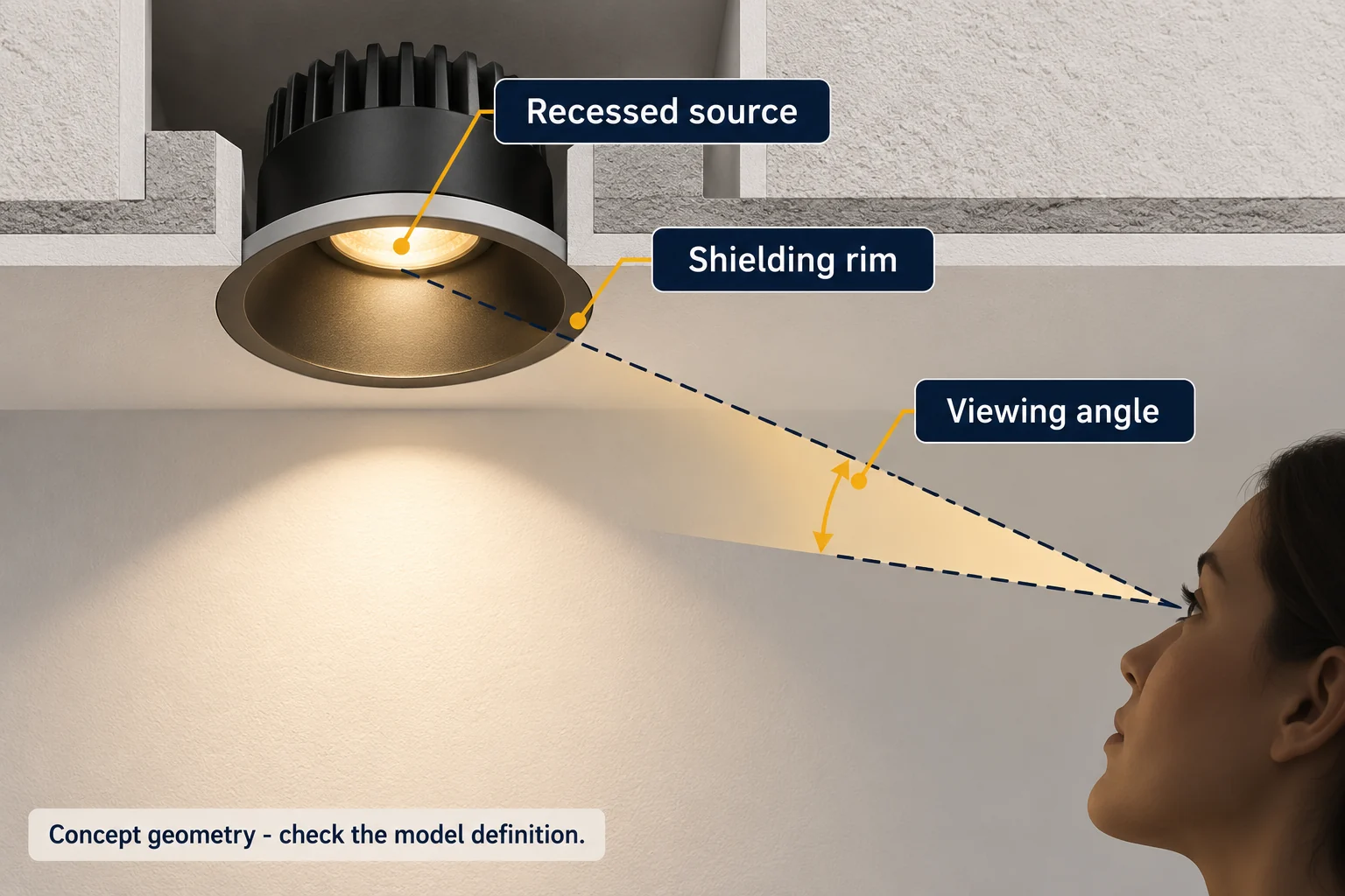 recessed light source shielding angle concept