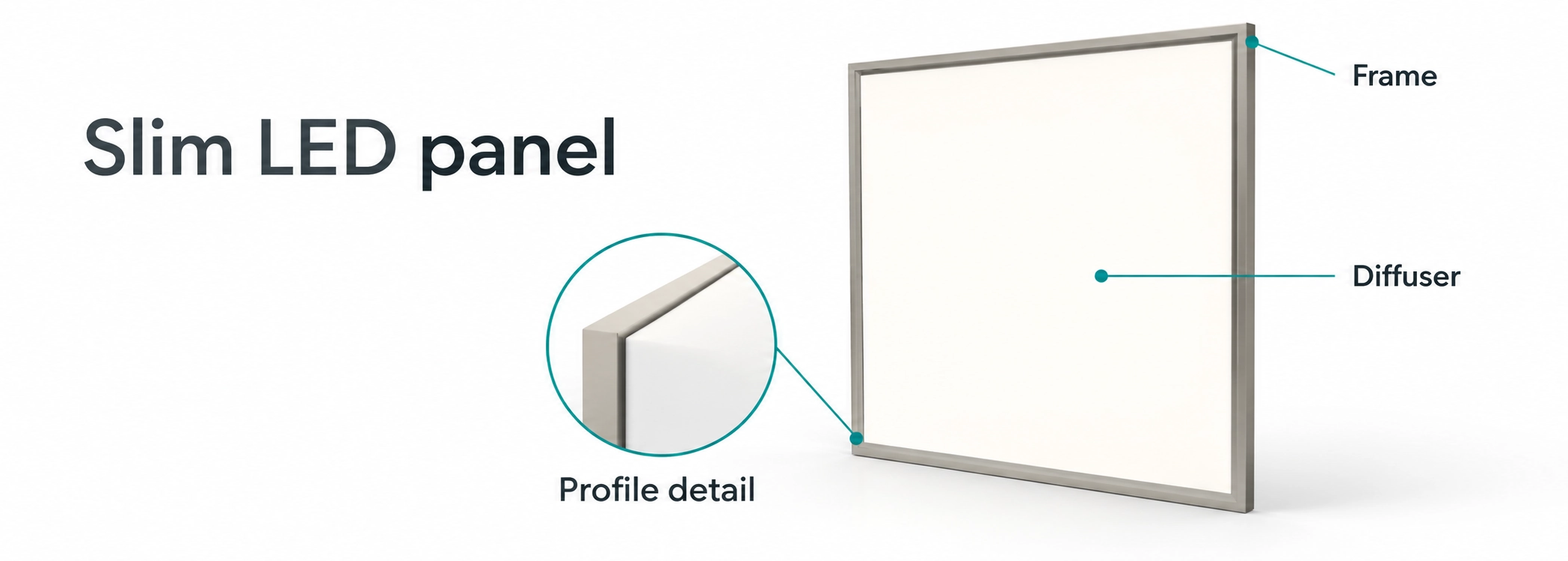 slim square led panel frame and diffuser construction