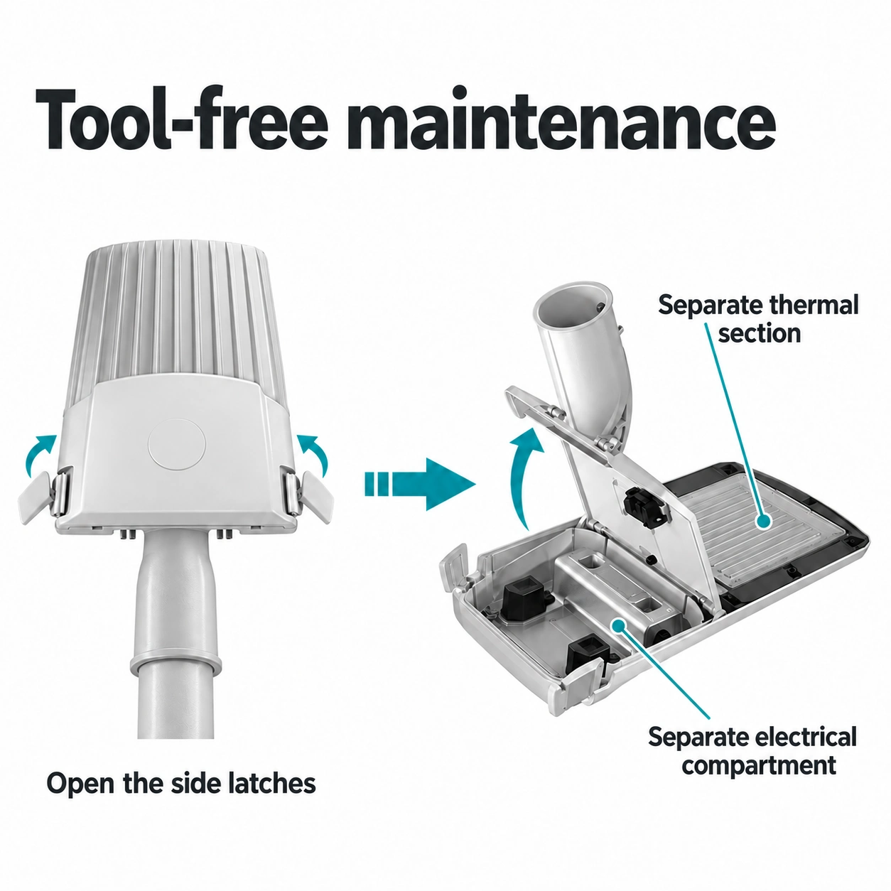 street light tool free access separated electrical compartment