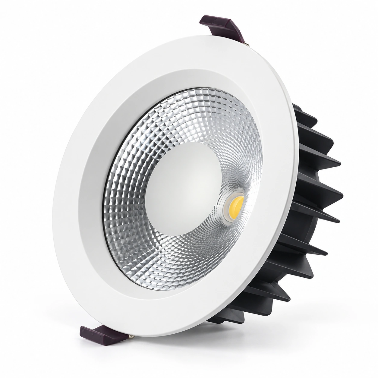 tilted white round downlight silver reflector white studio