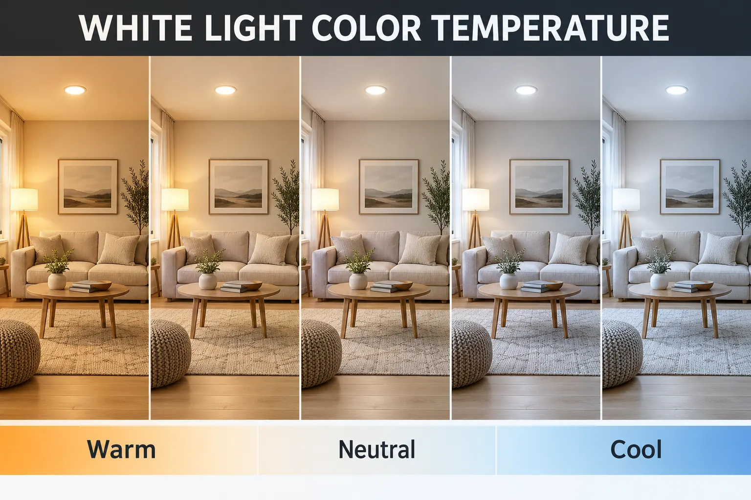 warm to cool white interior lighting concept