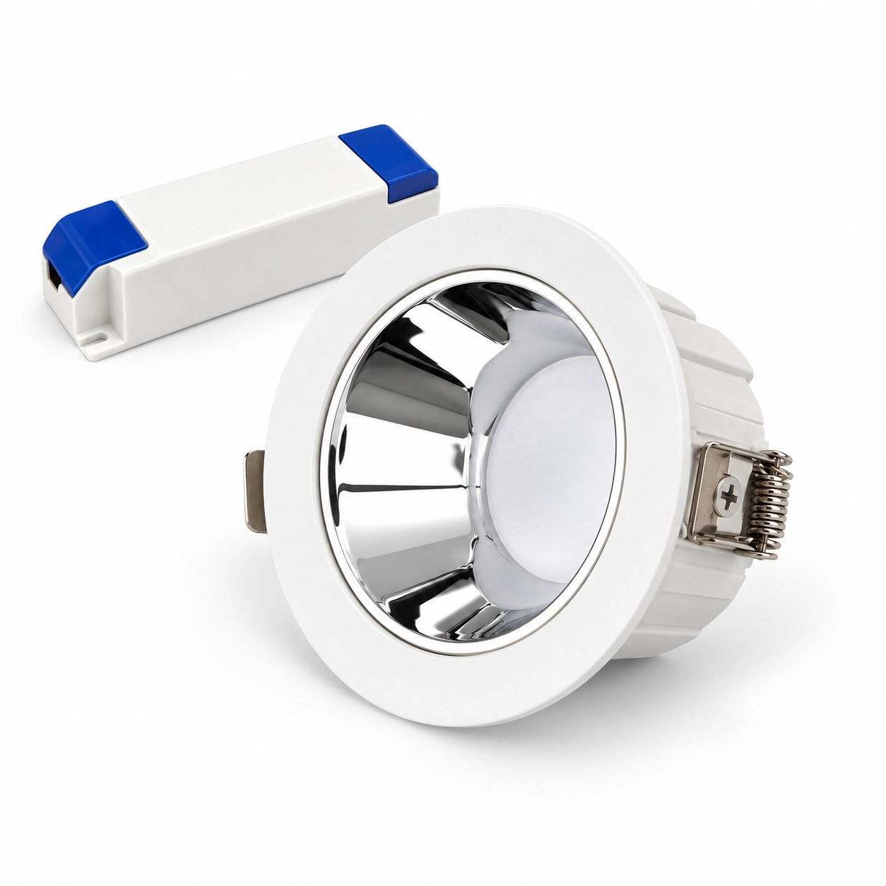 white downlight chrome reflector blue endcap driver