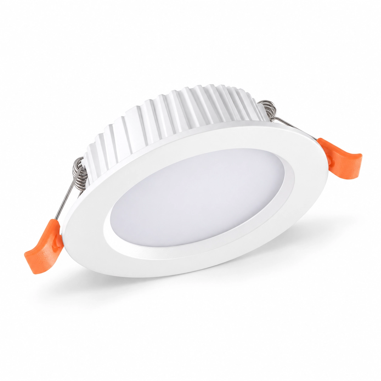 white finned round panel downlight orange spring arms